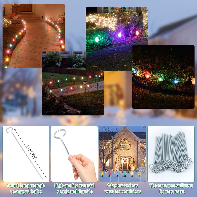 WBCBEC 60Pcs 12 Inch Christmas Light Stakes Metal Light Stakes for Christmas Lights Yard Lawn Light Stakes for C7 and C9 Ground Stakes for Christmas Lights - Image 4